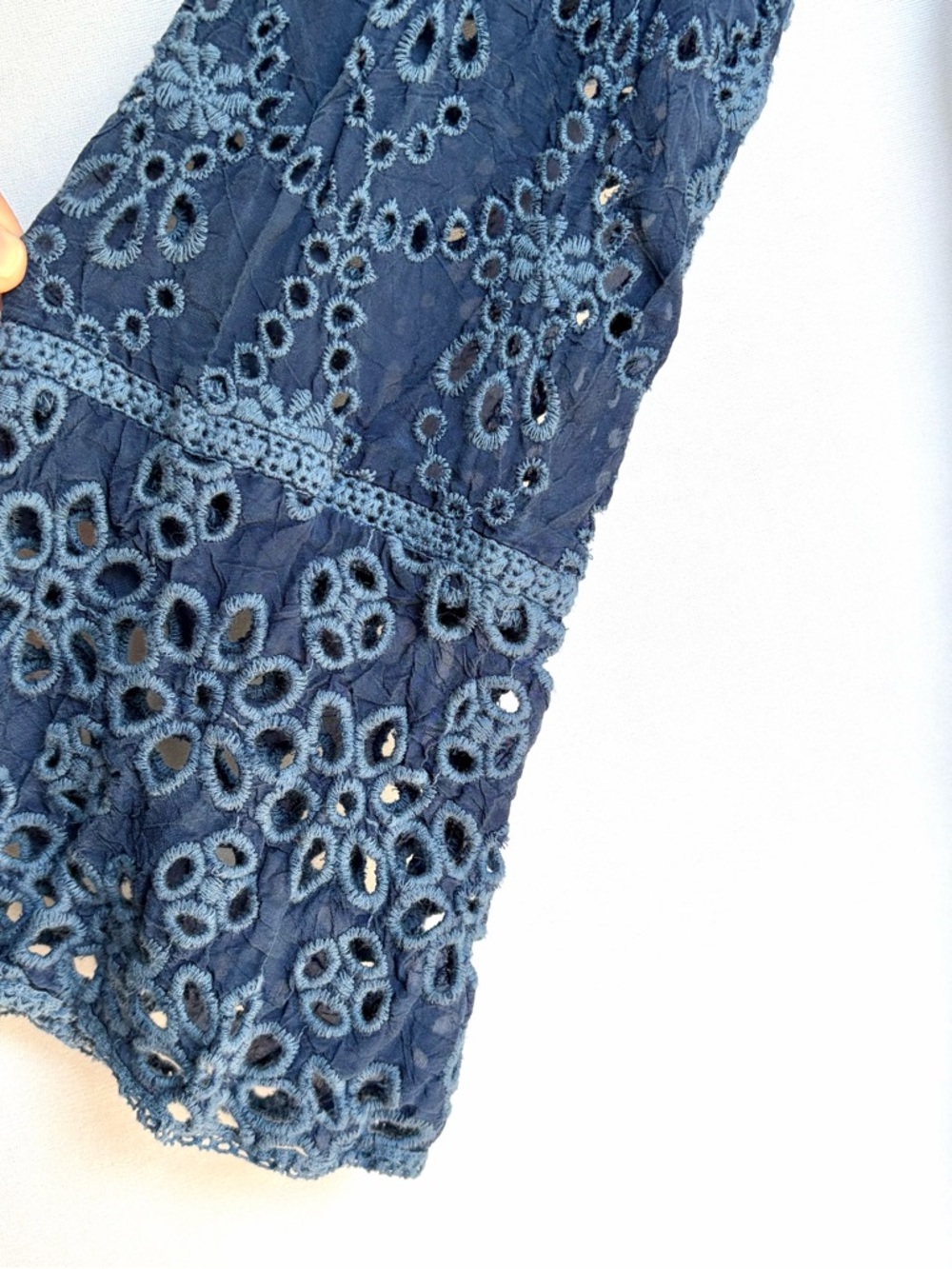 Johnny Was Conner Dress Sz M Indigo Blue Floral Eyelet Embroidered Boho Chic - Picture 5 of 16